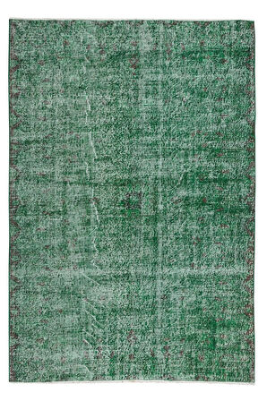 169x245 Cm El Dokuması Yeniden Boyanmış Eski Türk Halısı, Modern Yeşil El Yapımı Yünlü Halı