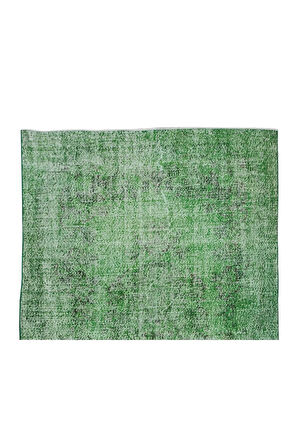 187x305 Cm El Dokuması Yeniden Boyanmış Eski Türk Halısı, Modern Yeşil El Yapımı Yünlü Halı