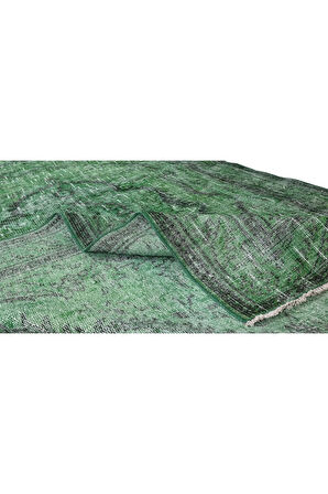168x292 Cm El Dokuması Yeniden Boyanmış Eski Türk Halısı, Modern Yeşil El Yapımı Yünlü Halı