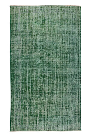 172x296 Cm El Dokuması Yeniden Boyanmış Eski Türk Halısı, Modern Yeşil El Yapımı Yünlü Halı