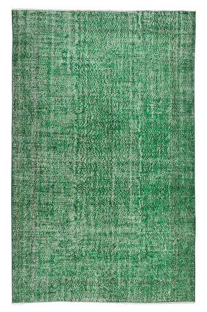 196x302 Cm El Dokuması Yeniden Boyanmış Eski Türk Halısı, Modern Yeşil El Yapımı Yünlü Halı