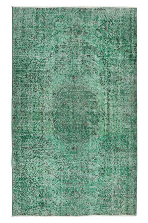 166x270 Cm El Dokuması Yeniden Boyanmış Eski Türk Halısı, Modern Yeşil El Yapımı Yünlü Halı