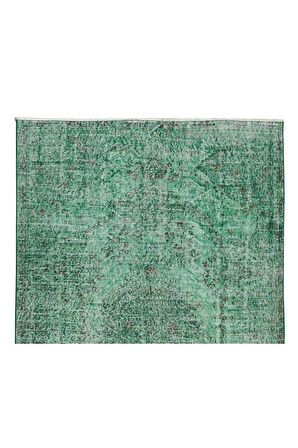 166x270 Cm El Dokuması Yeniden Boyanmış Eski Türk Halısı, Modern Yeşil El Yapımı Yünlü Halı