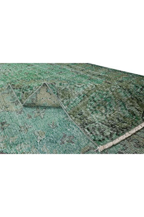 170x289 Cm El Dokuması Yeniden Boyanmış Eski Türk Halısı, Modern Yeşil El Yapımı Yünlü Halı