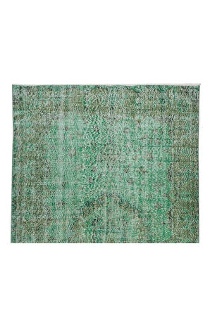 170x289 Cm El Dokuması Yeniden Boyanmış Eski Türk Halısı, Modern Yeşil El Yapımı Yünlü Halı