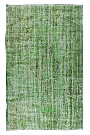 165x257 Cm El Dokuması Yeniden Boyanmış Eski Türk Halısı, Modern Yeşil El Yapımı Yünlü Halı