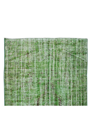 165x257 Cm El Dokuması Yeniden Boyanmış Eski Türk Halısı, Modern Yeşil El Yapımı Yünlü Halı