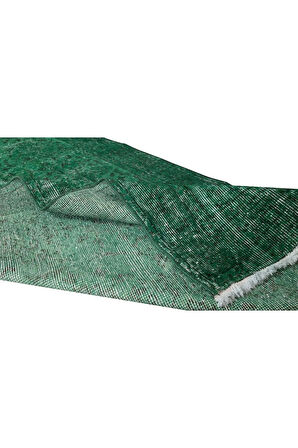 110x203 Cm El Dokuması Yeniden Boyanmış Eski Türk Halısı, Modern Yeşil El Yapımı Yünlü Halı