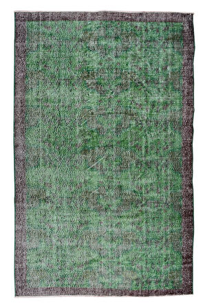 196x305 Cm El Dokuması Yeniden Boyanmış Eski Türk Halısı, Modern Yeşil El Yapımı Yünlü Halı