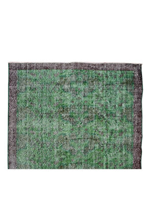 196x305 Cm El Dokuması Yeniden Boyanmış Eski Türk Halısı, Modern Yeşil El Yapımı Yünlü Halı