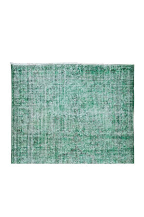 182x292 Cm El Dokuması Yeniden Boyanmış Eski Türk Halısı, Modern Yeşil El Yapımı Yünlü Halı