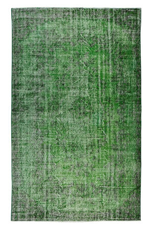 180x293 Cm El Dokuması Yeniden Boyanmış Eski Türk Halısı, Modern Yeşil El Yapımı Yünlü Halı
