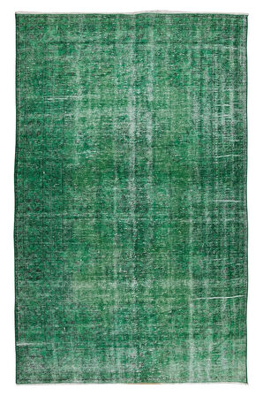 170x273 Cm El Dokuması Yeniden Boyanmış Eski Türk Halısı, Modern Yeşil El Yapımı Yünlü Halı