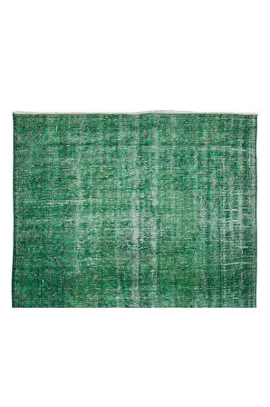 170x273 Cm El Dokuması Yeniden Boyanmış Eski Türk Halısı, Modern Yeşil El Yapımı Yünlü Halı
