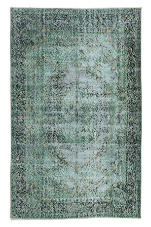 180x288 Cm El Dokuması Yeniden Boyanmış Eski Türk Halısı, Modern Yeşil El Yapımı Yünlü Halı