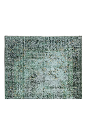 180x288 Cm El Dokuması Yeniden Boyanmış Eski Türk Halısı, Modern Yeşil El Yapımı Yünlü Halı