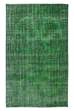 200x325 Cm El Dokuması Yeniden Boyanmış Eski Türk Halısı, Modern Yeşil El Yapımı Yünlü Halı