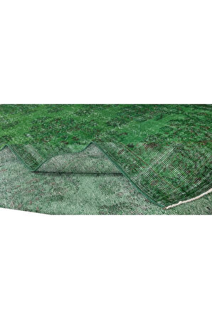 200x325 Cm El Dokuması Yeniden Boyanmış Eski Türk Halısı, Modern Yeşil El Yapımı Yünlü Halı