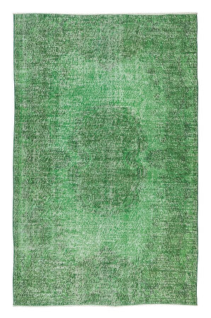 168x263 Cm El Dokuması Yeniden Boyanmış Eski Türk Halısı, Modern Yeşil El Yapımı Yünlü Halı