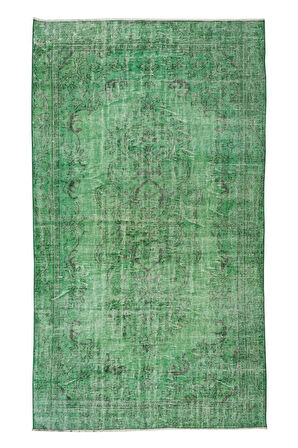 167x280 Cm El Dokuması Yeniden Boyanmış Eski Türk Halısı, Modern Yeşil El Yapımı Yünlü Halı