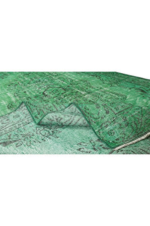 167x280 Cm El Dokuması Yeniden Boyanmış Eski Türk Halısı, Modern Yeşil El Yapımı Yünlü Halı