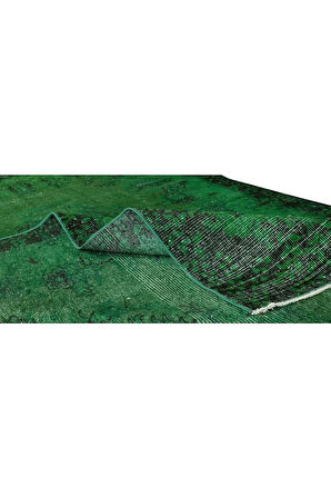 165x264 Cm El Dokuması Yeniden Boyanmış Eski Türk Halısı, Modern Yeşil El Yapımı Yünlü Halı