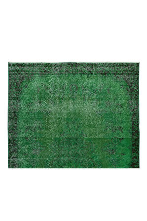 165x264 Cm El Dokuması Yeniden Boyanmış Eski Türk Halısı, Modern Yeşil El Yapımı Yünlü Halı