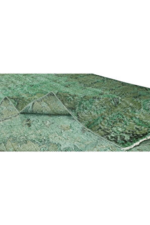 170x297 Cm El Dokuması Yeniden Boyanmış Eski Türk Halısı, Modern Yeşil El Yapımı Yünlü Halı