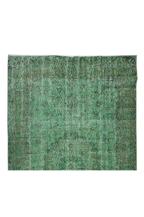 170x297 Cm El Dokuması Yeniden Boyanmış Eski Türk Halısı, Modern Yeşil El Yapımı Yünlü Halı