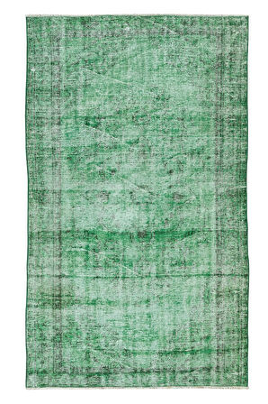 153x257 Cm El Dokuması Yeniden Boyanmış Eski Türk Halısı, Modern Yeşil El Yapımı Yünlü Halı