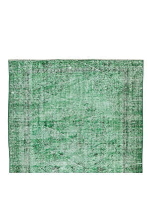 153x257 Cm El Dokuması Yeniden Boyanmış Eski Türk Halısı, Modern Yeşil El Yapımı Yünlü Halı