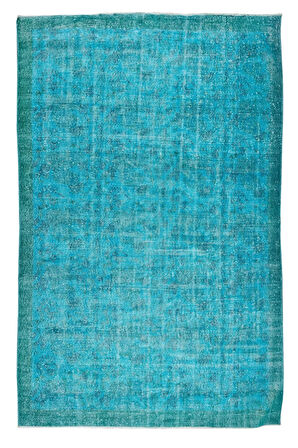 200x312 Cm Modern Maviye Yeniden Boyanmış El Yapımı Yünlü Halı, El Dokuması Eski Türk Halısı