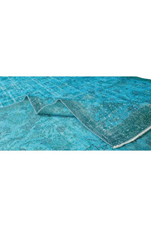 200x312 Cm Modern Maviye Yeniden Boyanmış El Yapımı Yünlü Halı, El Dokuması Eski Türk Halısı