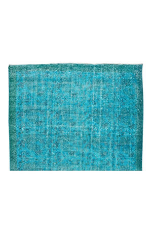 200x312 Cm Modern Maviye Yeniden Boyanmış El Yapımı Yünlü Halı, El Dokuması Eski Türk Halısı