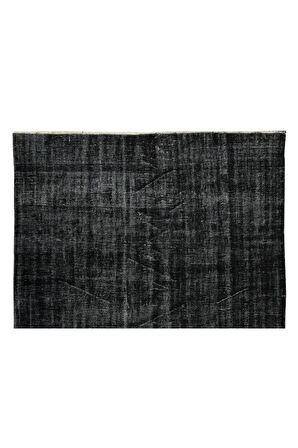 187x265 Cm El Dokuması Yeniden Boyanmış Eski Türk Halısı, Modern Siyah El Yapımı Yünlü Halı