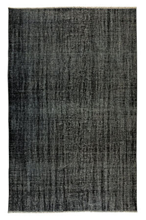 173x266 Cm El Dokuması Yeniden Boyanmış Eski Türk Halısı, Modern Siyah El Yapımı Yünlü Halı