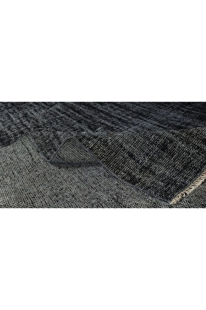 173x266 Cm El Dokuması Yeniden Boyanmış Eski Türk Halısı, Modern Siyah El Yapımı Yünlü Halı