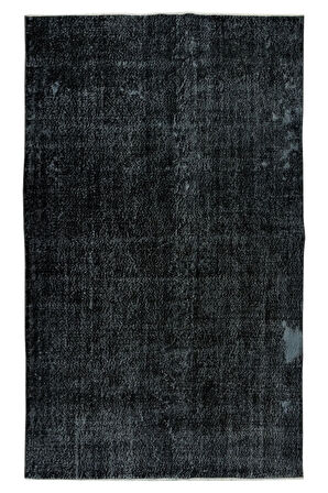 180x292 Cm El Dokuması Yeniden Boyanmış Eski Türk Halısı, Modern Siyah El Yapımı Yünlü Halı