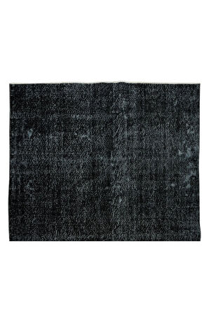 180x292 Cm El Dokuması Yeniden Boyanmış Eski Türk Halısı, Modern Siyah El Yapımı Yünlü Halı