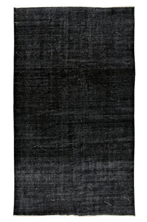 166x280 Cm El Dokuması Yeniden Boyanmış Eski Türk Halısı, Modern Siyah El Yapımı Yünlü Halı