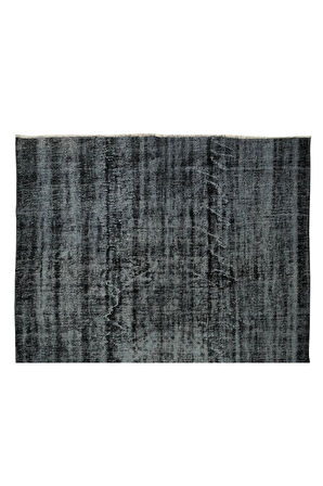 207x305 Cm El Dokuması Yeniden Boyanmış Eski Türk Halısı, Modern Siyah El Yapımı Yünlü Halı