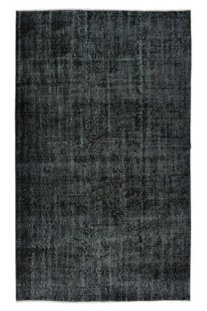 170x277 Cm El Dokuması Yeniden Boyanmış Eski Türk Halısı, Modern Siyah El Yapımı Yünlü Halı