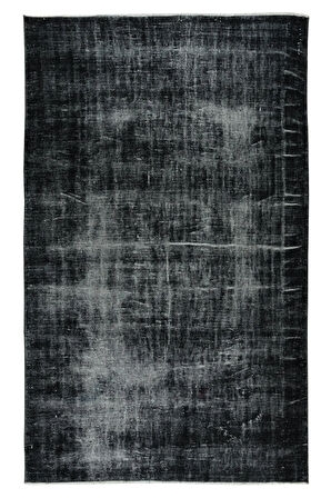 172x278 Cm El Dokuması Yeniden Boyanmış Eski Türk Halısı, Modern Siyah El Yapımı Yünlü Halı