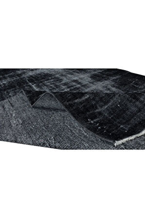 172x278 Cm El Dokuması Yeniden Boyanmış Eski Türk Halısı, Modern Siyah El Yapımı Yünlü Halı