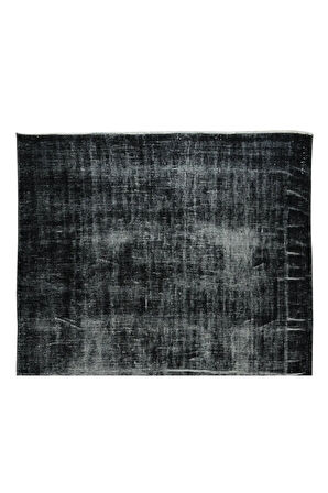 172x278 Cm El Dokuması Yeniden Boyanmış Eski Türk Halısı, Modern Siyah El Yapımı Yünlü Halı