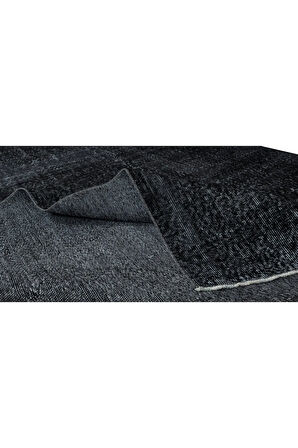 195x292 Cm El Dokuması Yeniden Boyanmış Eski Türk Halısı, Modern Siyah El Yapımı Yünlü Halı