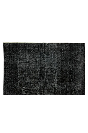 206x255 Cm El Dokuması Yeniden Boyanmış Eski Türk Halısı, Modern Siyah El Yapımı Yünlü Halı