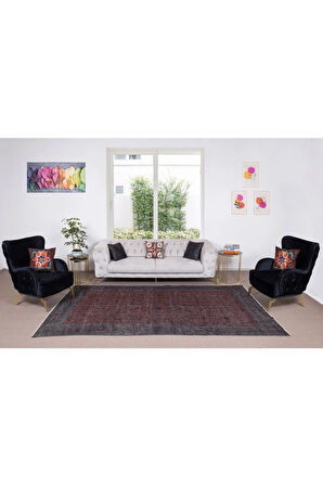 196x321 Cm El Dokuması Yeniden Boyanmış Eski Türk Halısı, Modern Kırmızı El Yapımı Yünlü Halı