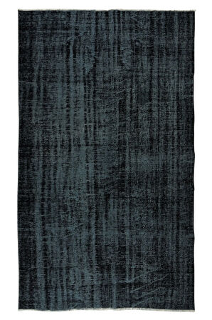 173x284 Cm El Dokuması Yeniden Boyanmış Eski Türk Halısı, Modern Siyah El Yapımı Yünlü Halı