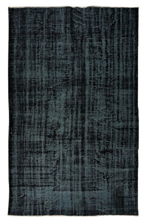 183x276 Cm El Dokuması Yeniden Boyanmış Eski Türk Halısı, Modern Siyah El Yapımı Yünlü Halı